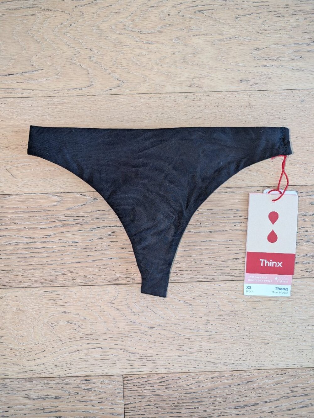 THINX Thong Period Underwear in Black, Lightest Absorbency (XS) - New With Tags